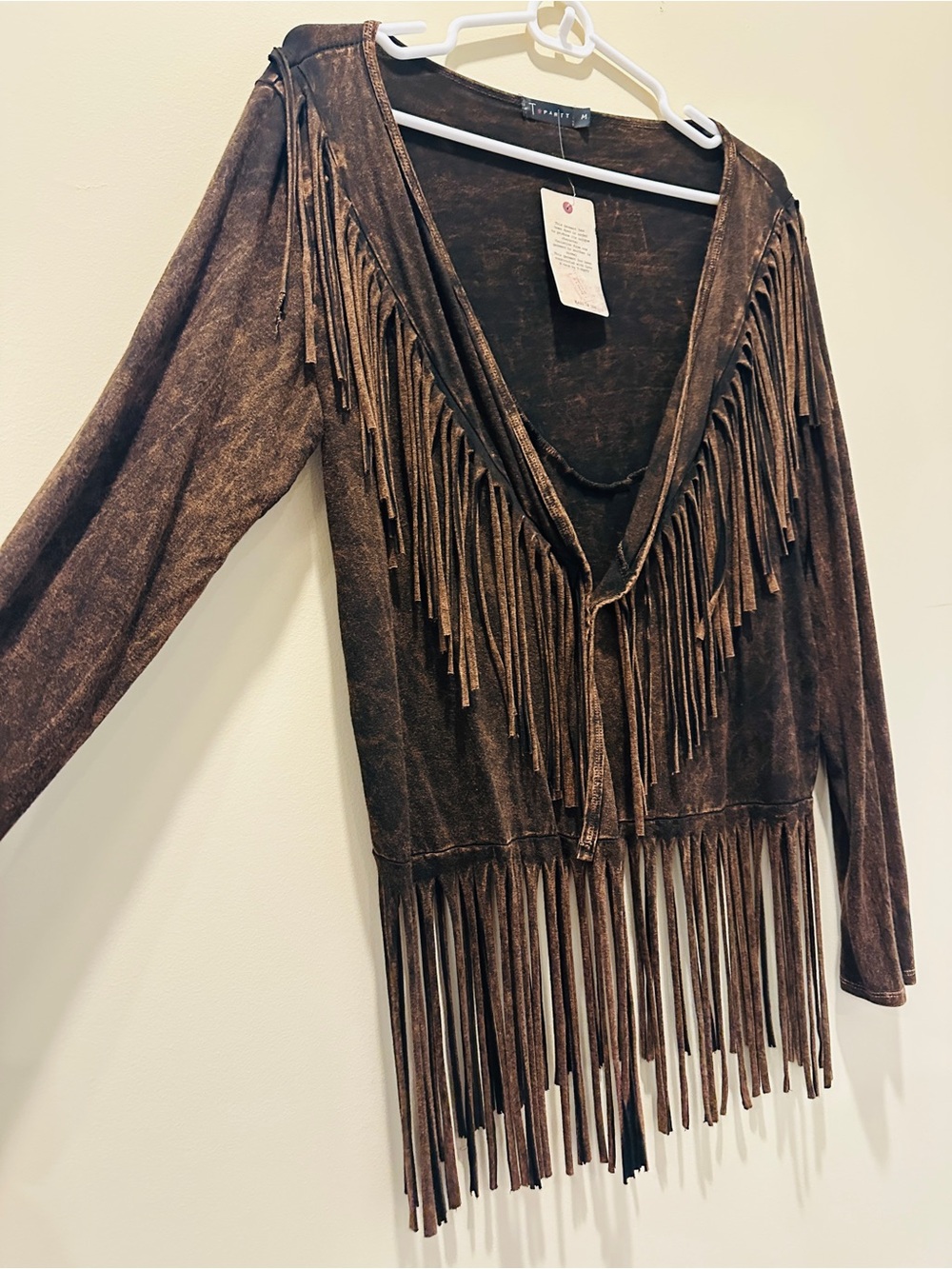 NwT T-Party Women Long Sleeve Brown Fringe Crop Cardigan M Cowgirl Boho Western - Picture 3 of 9
